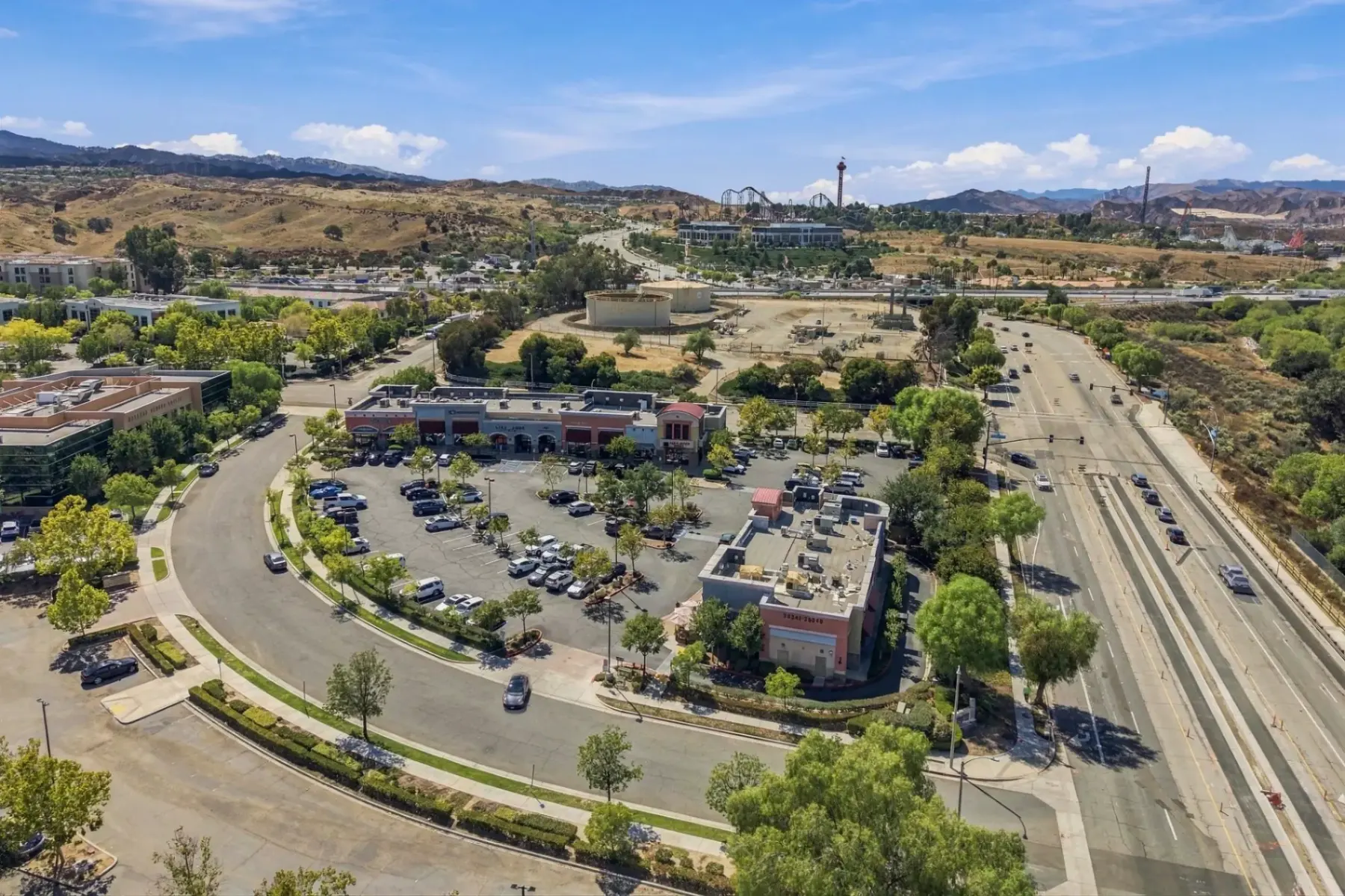 Aerial view of the SC Orthodontics office near Magic Mountain Parkway in Valencia, serving Castaic