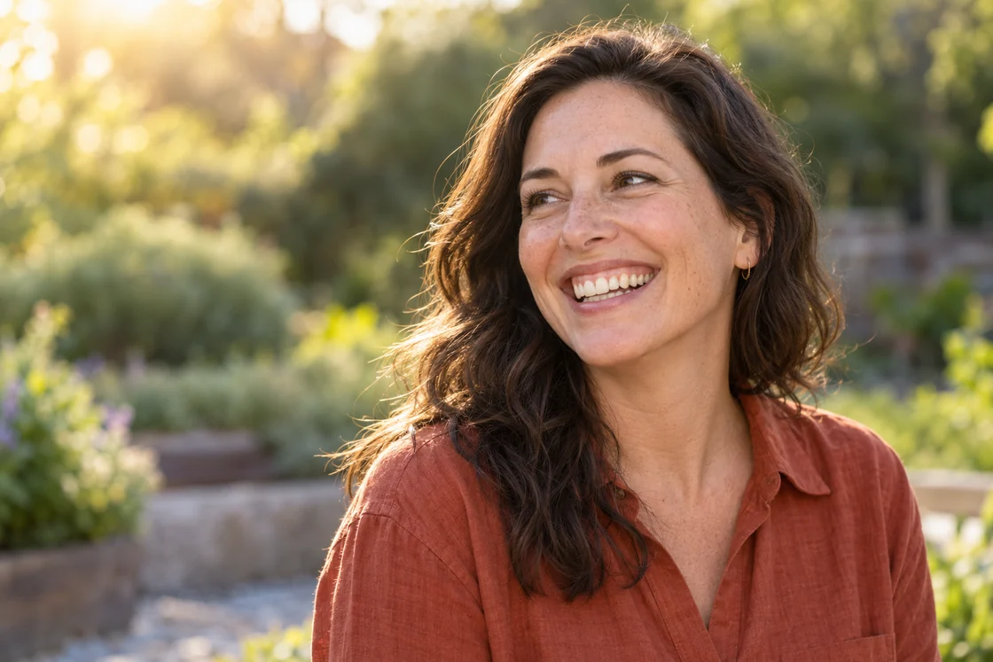 An adult smiling naturally outdoors.