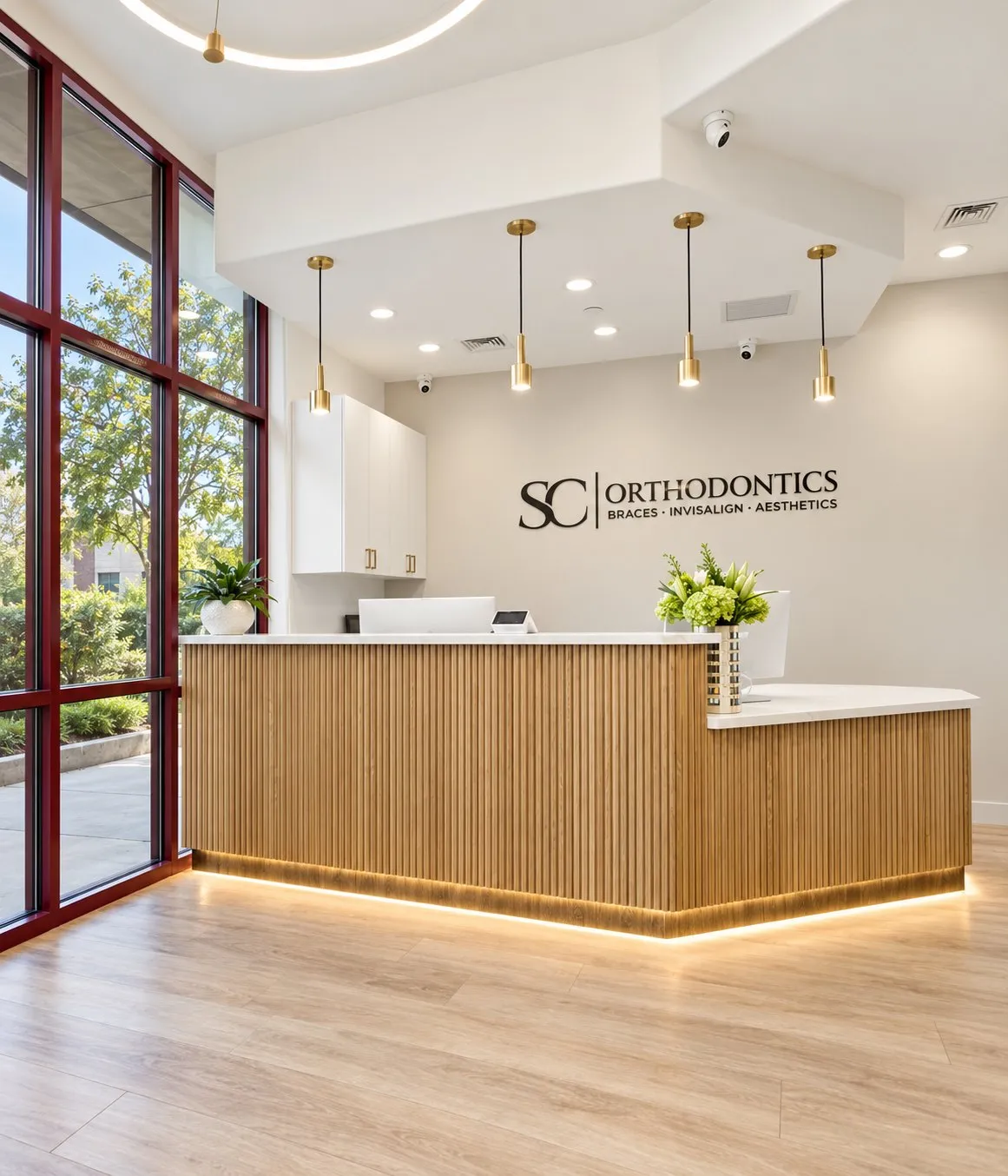 The reception desk at SC Orthodontics in Valencia, where fees and insurance are reviewed