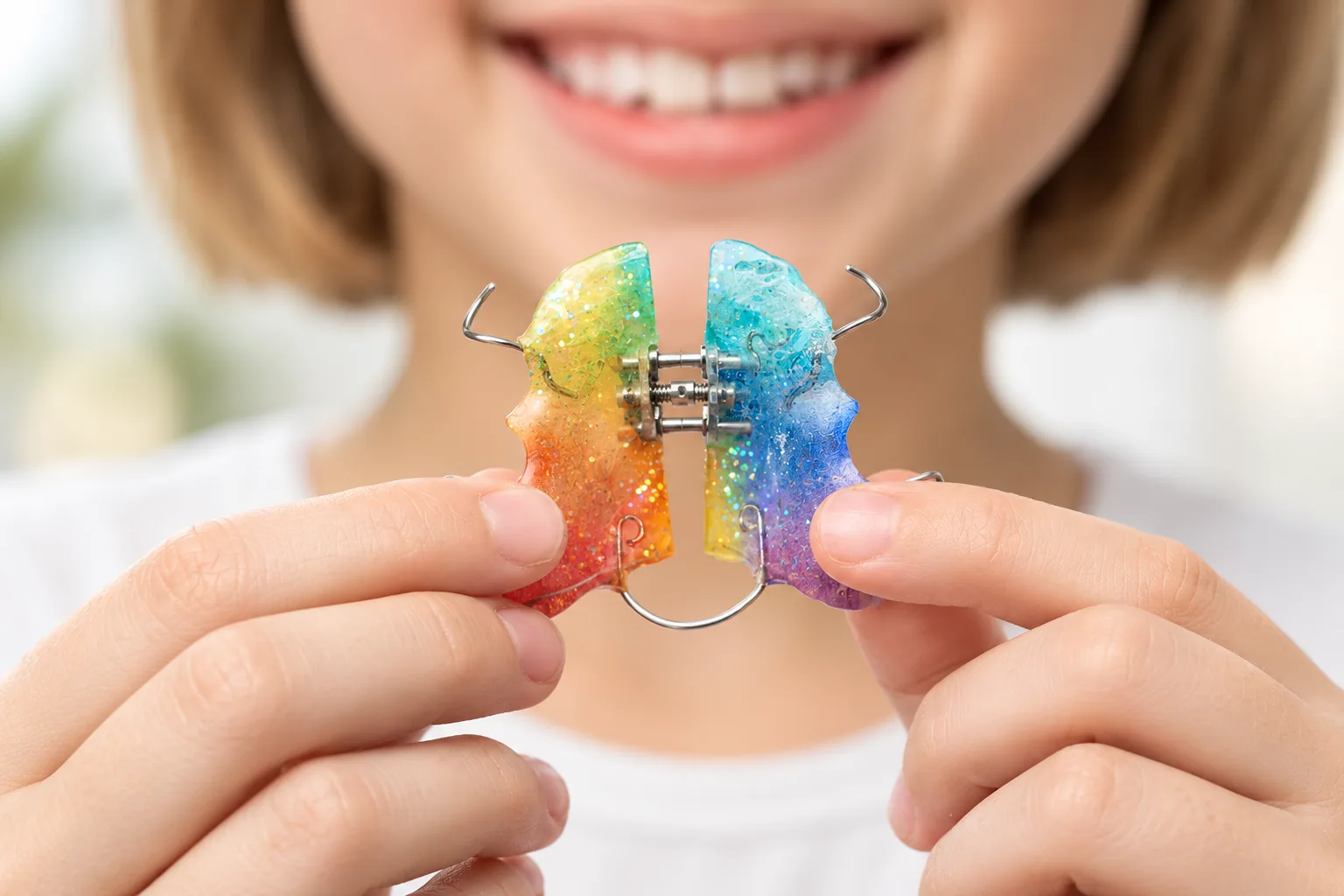 A young patient holding a palatal expander