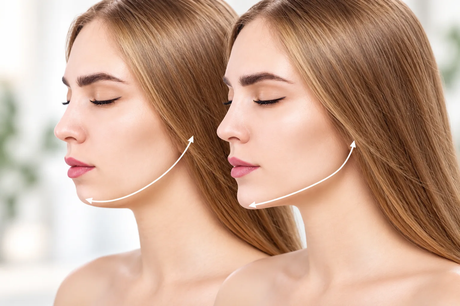 Profile illustration of jaw position before and after correction