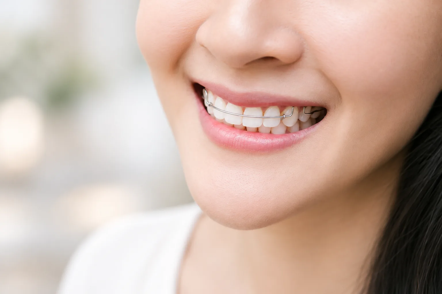 A smile with a retainer